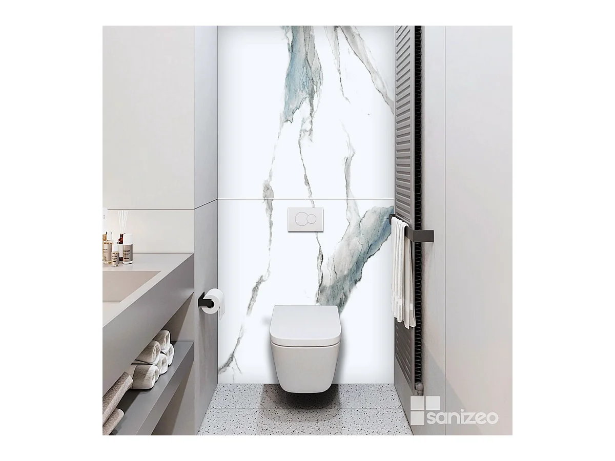 Panneau Habillage WC suspendu , L120*l120*0.4 cm, effet bleu, Calacatta BLUE by SANIZÉO