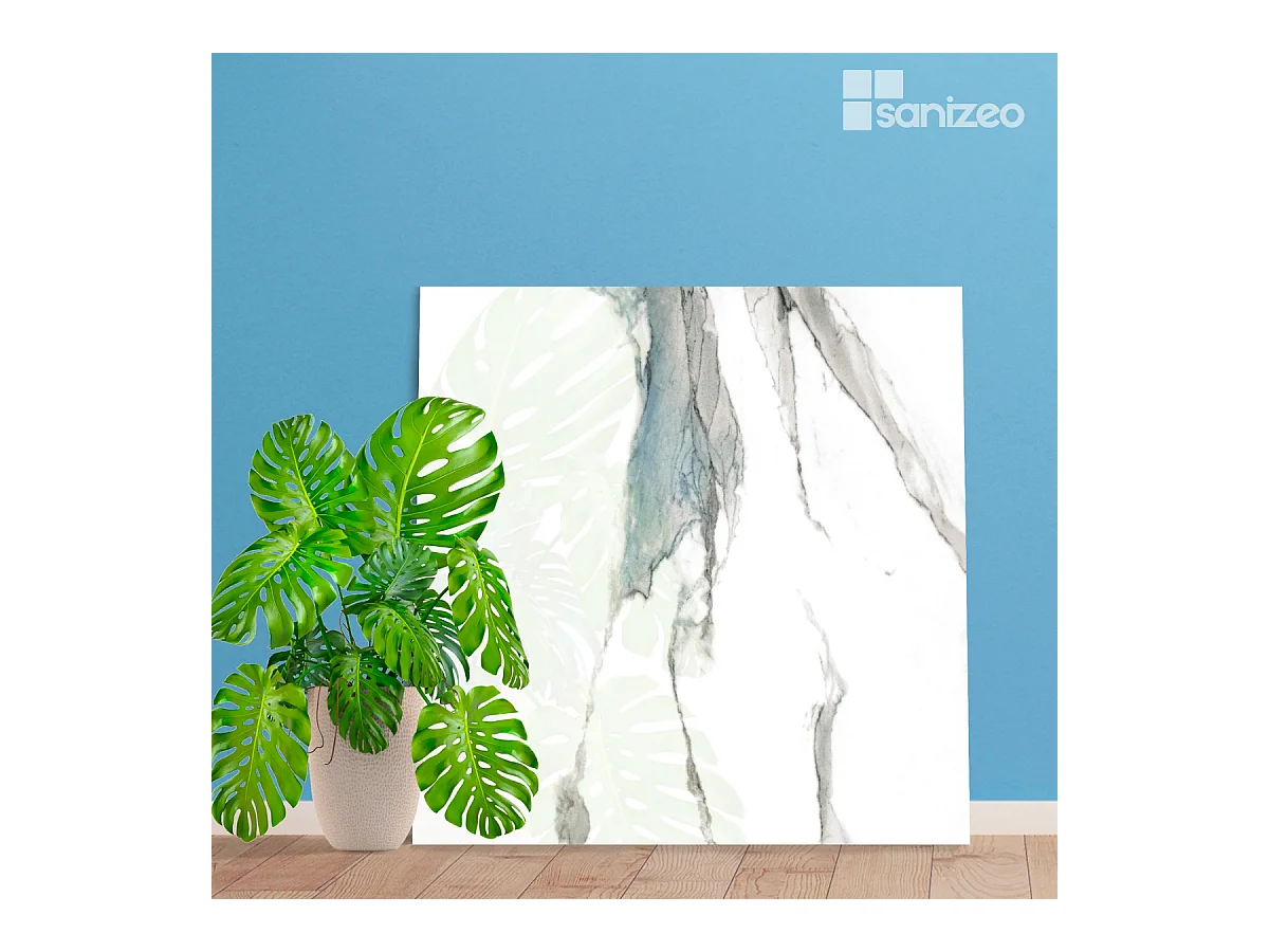 Panneau Habillage WC suspendu , L120*l120*0.4 cm, effet bleu, Calacatta BLUE by SANIZÉO