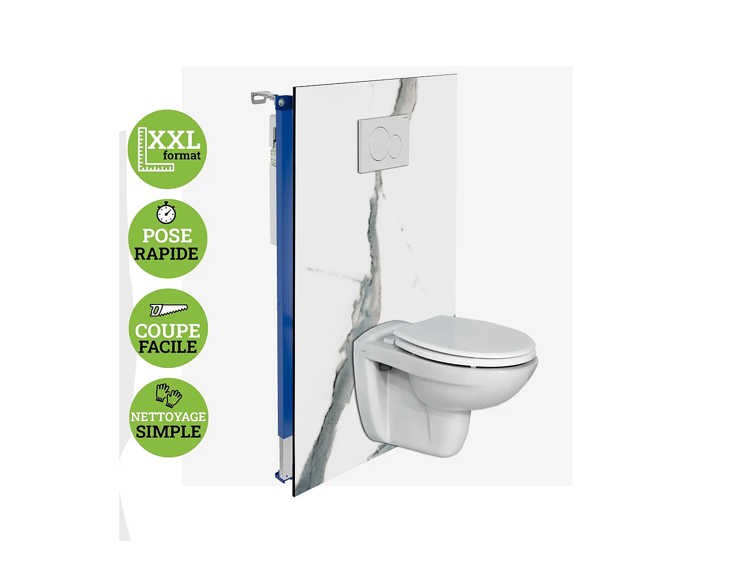 Panneau Habillage WC suspendu , L120*l120*0.4 cm, effet bleu, Calacatta BLUE by SANIZÉO