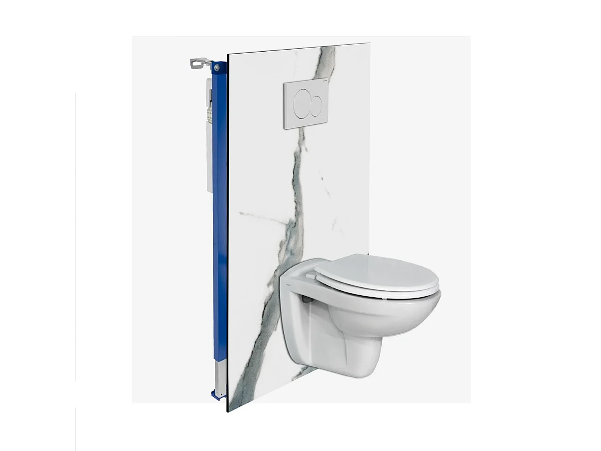 Panneau Habillage WC suspendu , L120*l120*0.4 cm, effet bleu, Calacatta BLUE by SANIZÉO