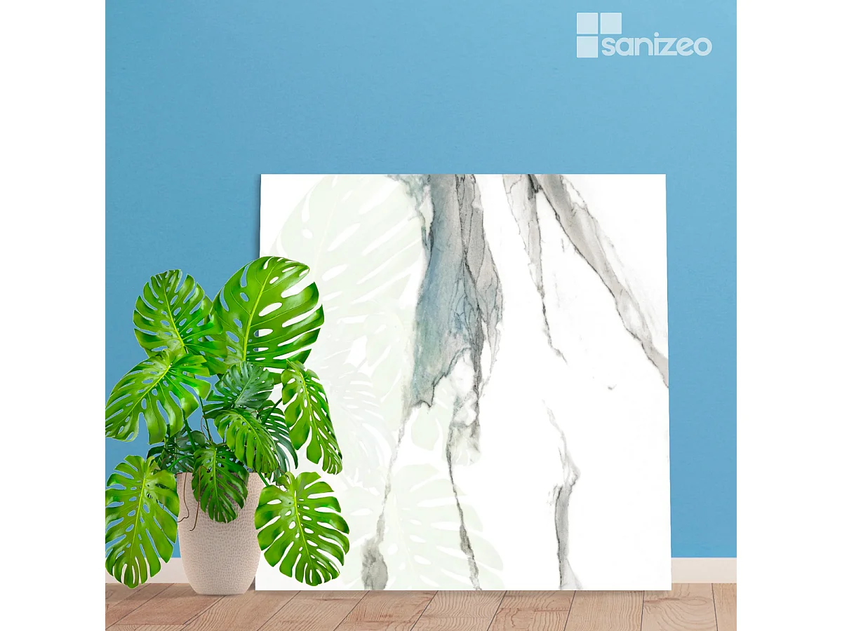 Panneau Habillage WC suspendu , L120*l120*0.4 cm, effet bleu, Calacatta BLUE by SANIZÉO