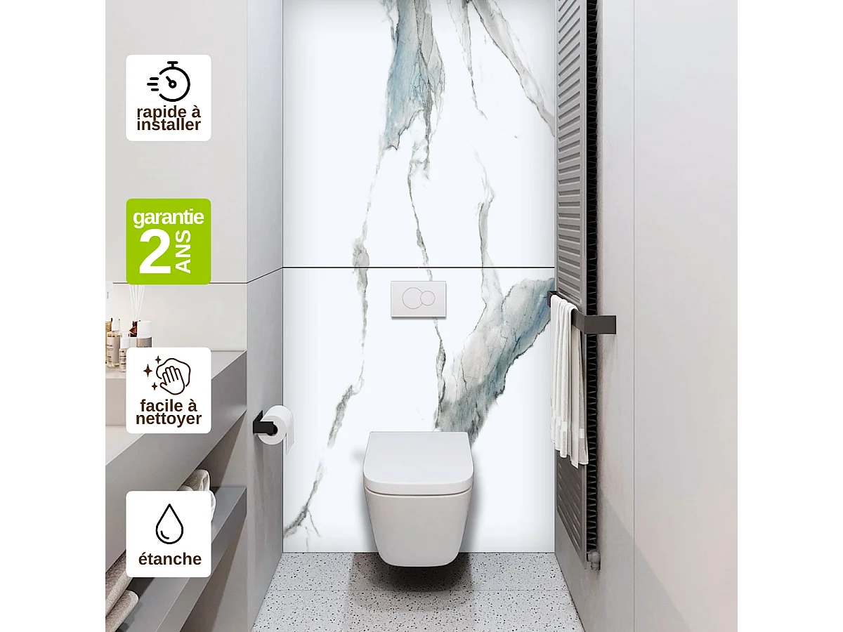 Panneau Habillage WC suspendu , L120*l120*0.4 cm, effet bleu, Calacatta BLUE by SANIZÉO