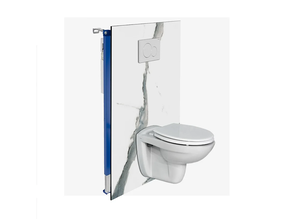 Panneau Habillage WC suspendu , L120*l120*0.4 cm, effet bleu, Calacatta BLUE by SANIZÉO