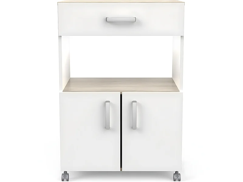 Desserte micro-ondes pour cuisine coloris chêne kronberg, blanc mat - Longueur 59,6 x Hauteur 88,3 x Profondeur 41,2cm