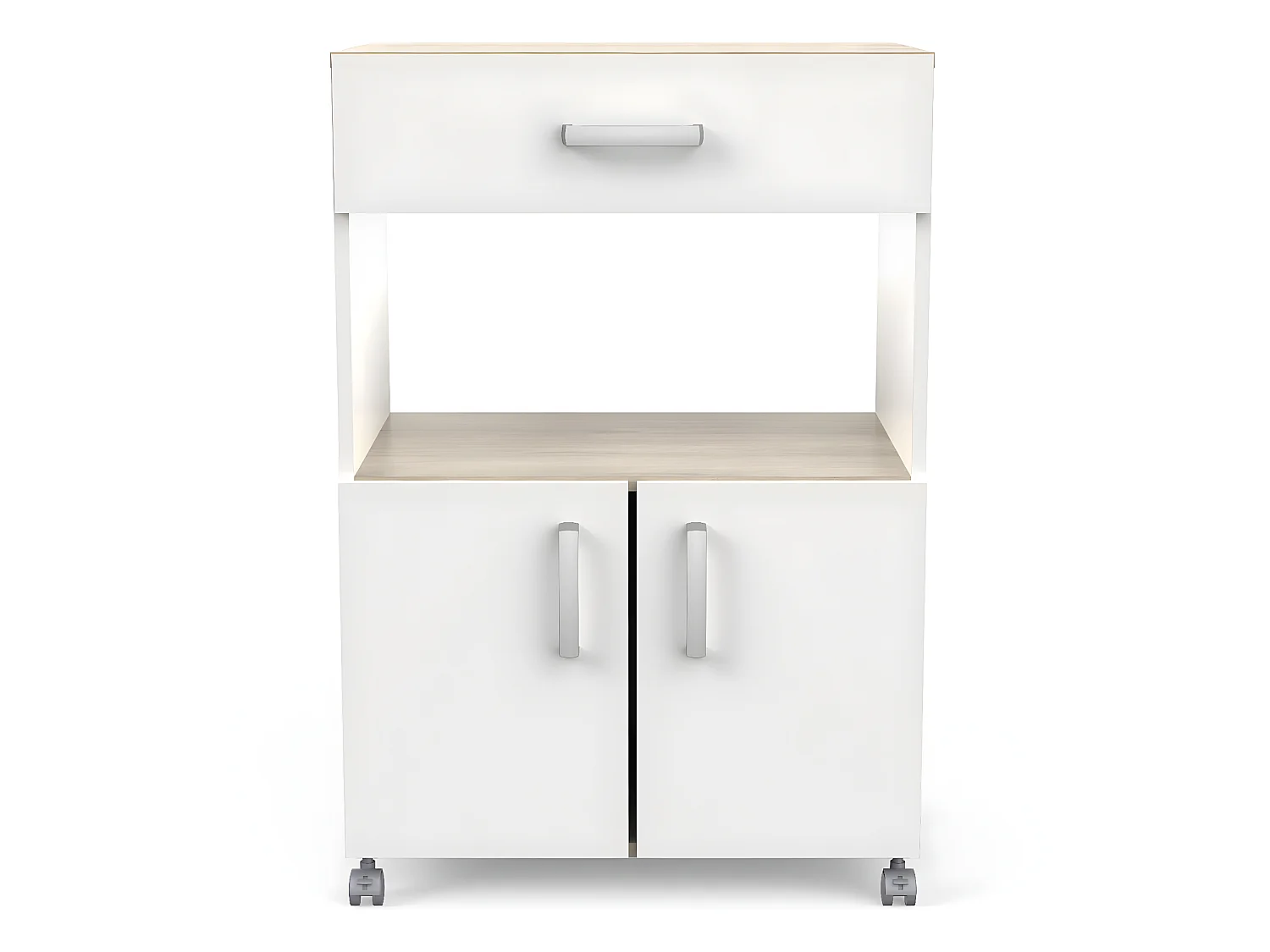 Desserte micro-ondes pour cuisine coloris chêne kronberg, blanc mat - Longueur 59,6 x Hauteur 88,3 x Profondeur 41,2cm