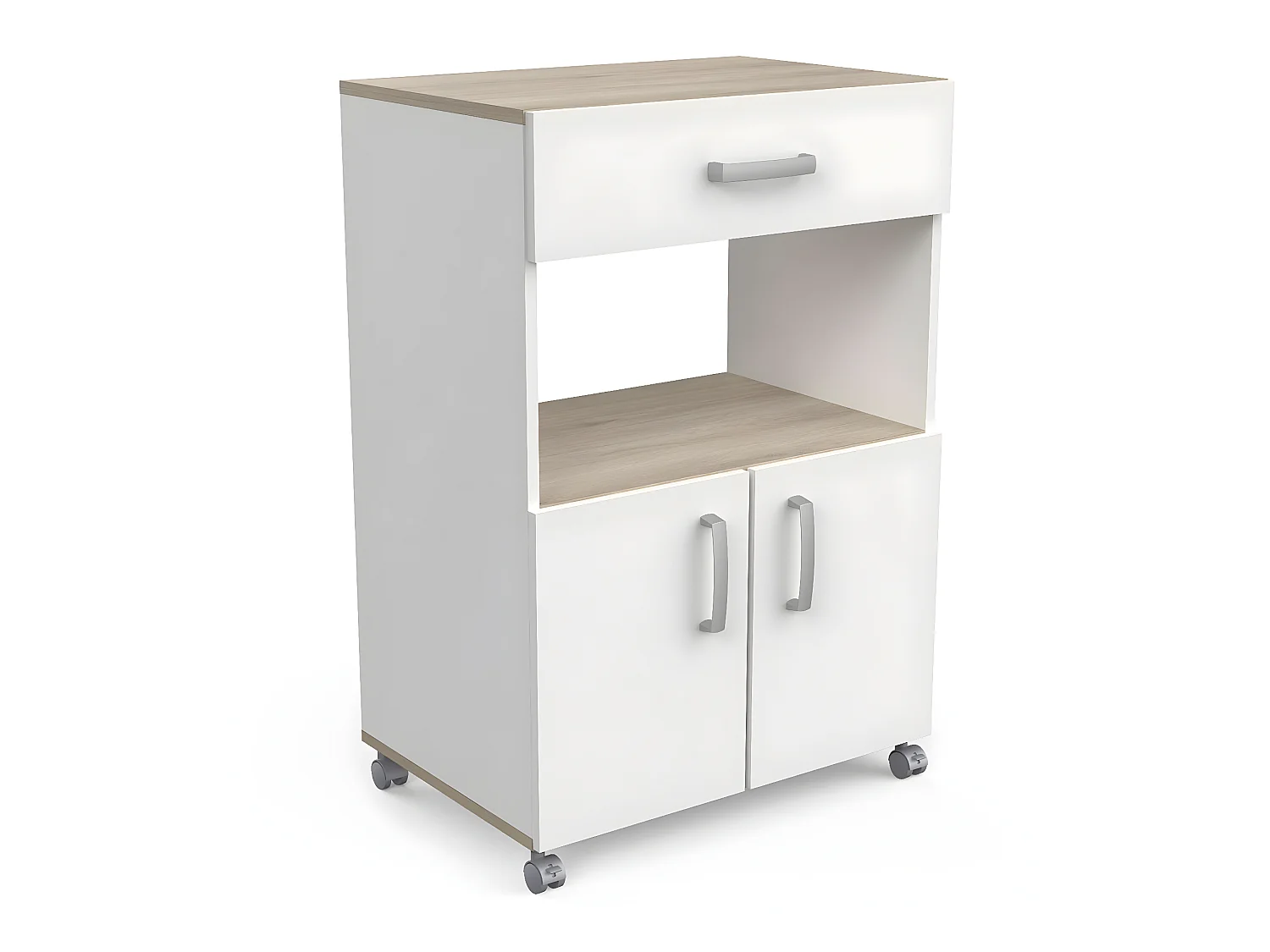 Desserte micro-ondes pour cuisine coloris chêne kronberg, blanc mat - Longueur 59,6 x Hauteur 88,3 x Profondeur 41,2cm