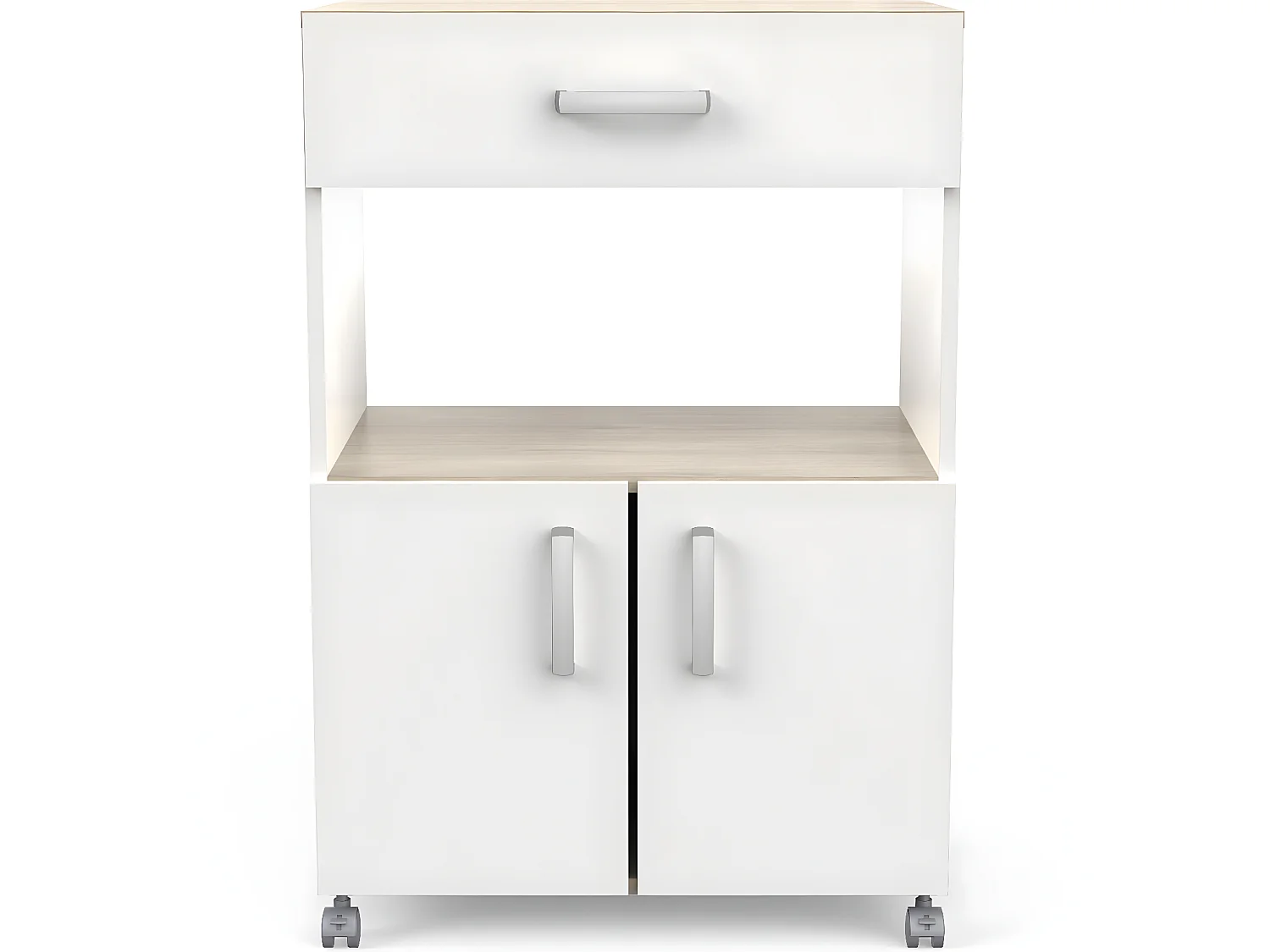 Desserte micro-ondes pour cuisine coloris chêne kronberg, blanc mat - Longueur 59,6 x Hauteur 88,3 x Profondeur 41,2cm