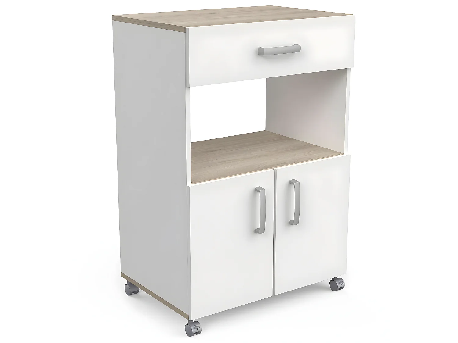 Desserte micro-ondes pour cuisine coloris chêne kronberg, blanc mat - Longueur 59,6 x Hauteur 88,3 x Profondeur 41,2cm