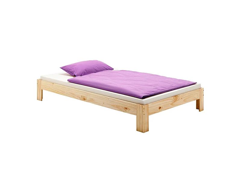 Lit futon THOMAS couchage simple 90 x 190 cm 1 place / 1 personne, en pin massif vernis naturel