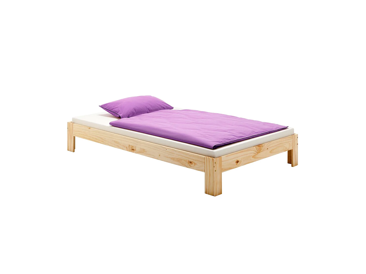 Lit futon THOMAS couchage simple 90 x 190 cm 1 place / 1 personne, en pin massif vernis naturel