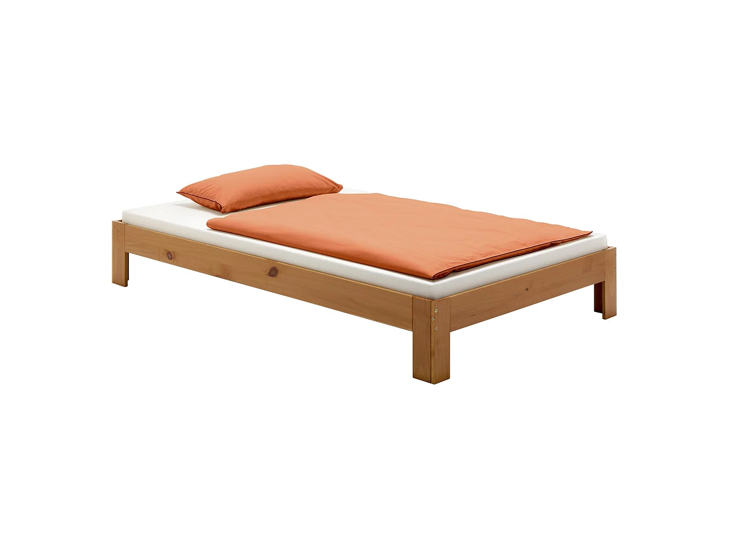 Lit futon THOMAS couchage simple 120 x 200 cm 1 place et demi / 1 personne, en pin massif lasuré couleur campagne