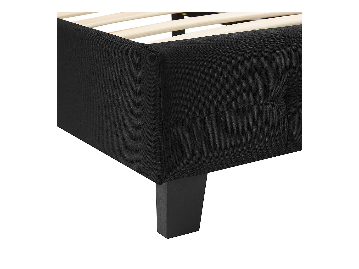 Lit double pour adulte MATHIEU avec sommier 140x190 cm 2 places / 2 personnes, tête et pied de lit capitonnés, en tissu noir