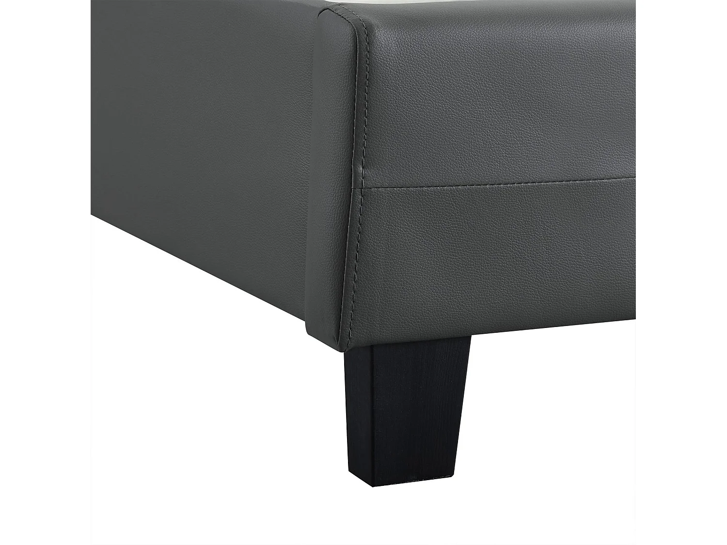 Lit simple pour adulte ou enfant REVE avec sommier 90x190 cm 1 place/1 personne, tête et pied de lit capitonnés, en synthétique gris