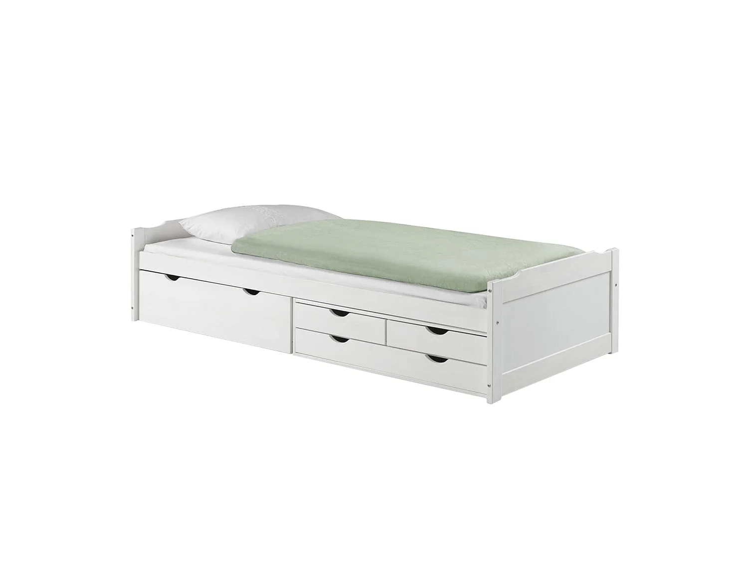 Lit fonctionnel ANDREA en pin massif lasuré blanc 90 x 200 cm, lit pour enfant avec rangement