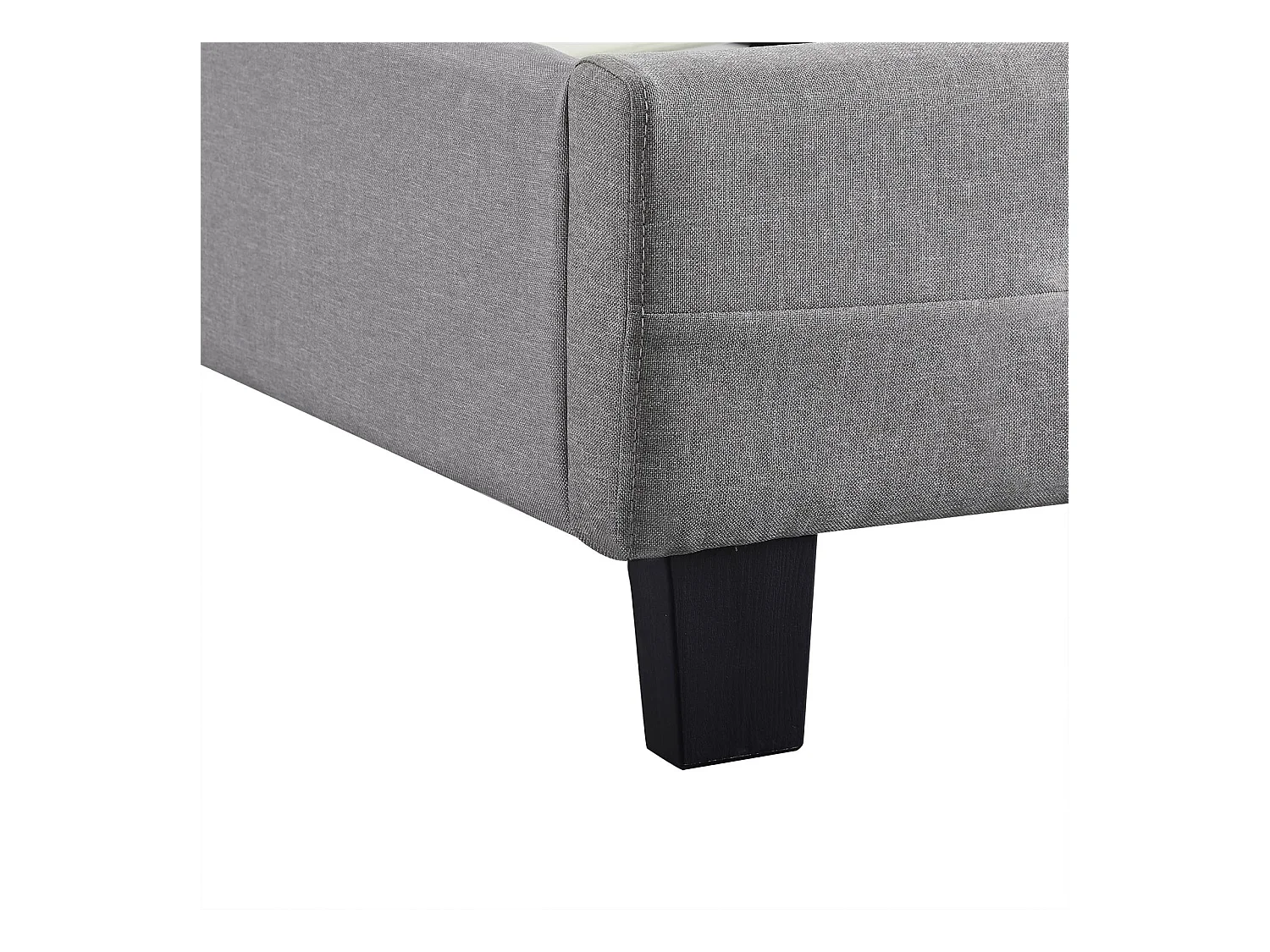 Lit simple pour adulte ou enfant REVE avec sommier 90x190 cm 1 place/1 personne, tête et pied de lit capitonnés, en tissu gris