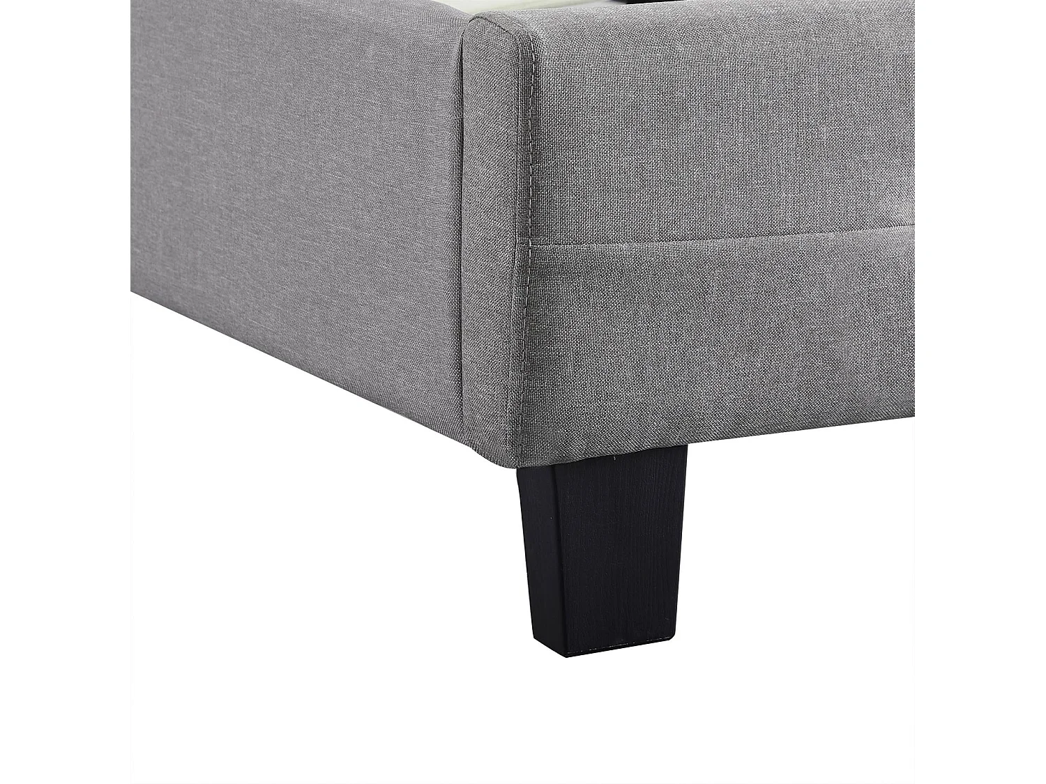 Lit simple pour adulte ou enfant REVE avec sommier 90x190 cm 1 place/1 personne, tête et pied de lit capitonnés, en tissu gris
