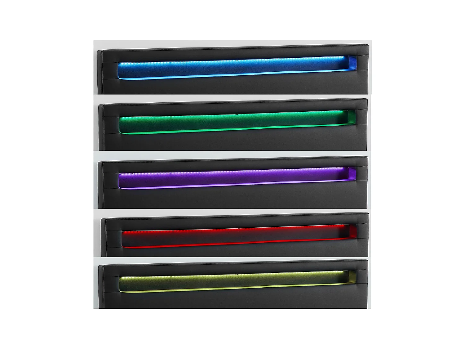 Lit LED double 140x190 cm avec sommier, tête de lit confortable, lit 1 place revêtement en tissu noir, RIOJA