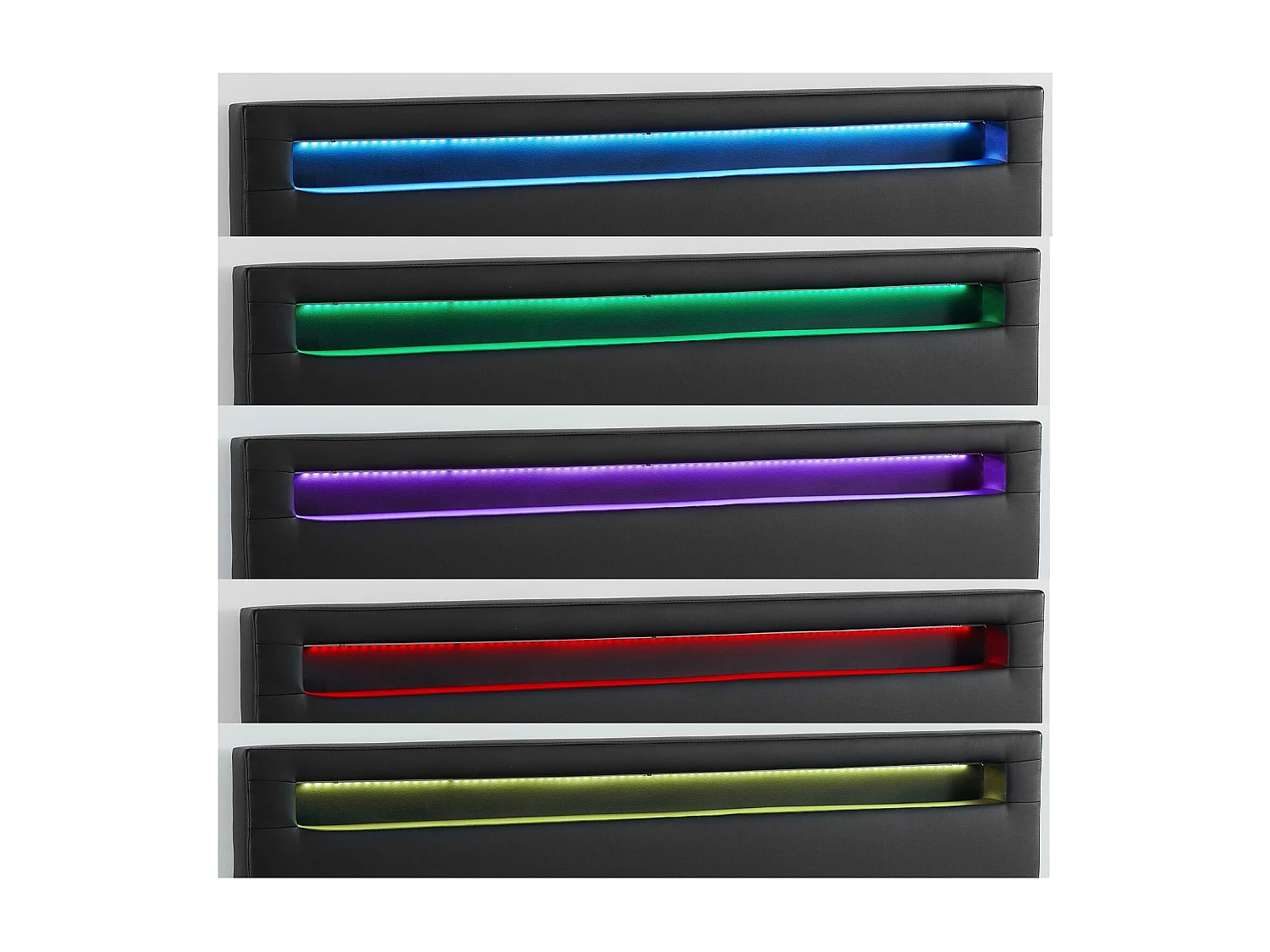 Lit LED double 140x190 cm avec sommier, tête de lit confortable, lit 1 place revêtement en tissu noir, RIOJA