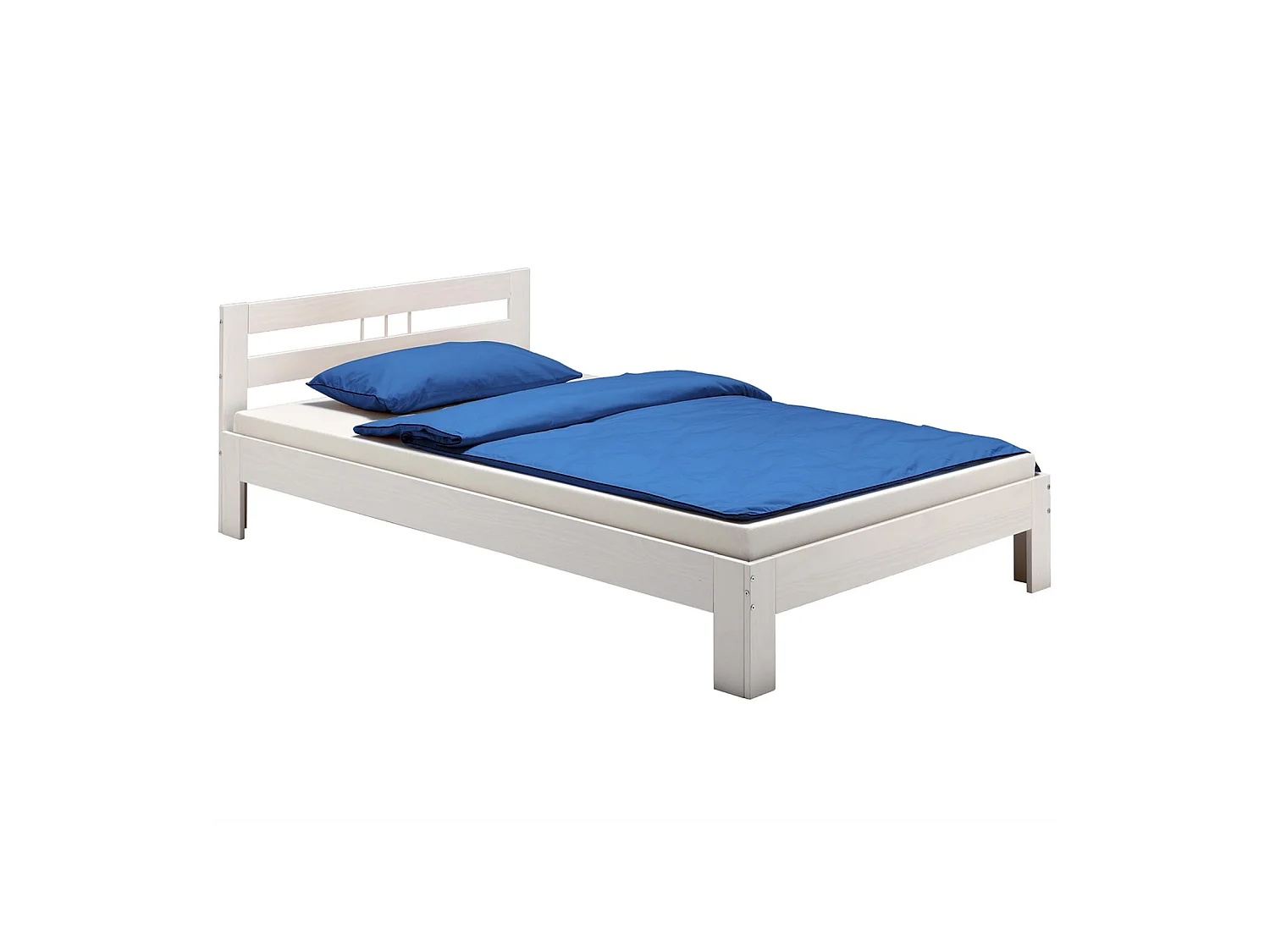 Lit simple THEO 100 x 200 cm lit pour enfant en pin massif lasuré blanc, avec tête de lit