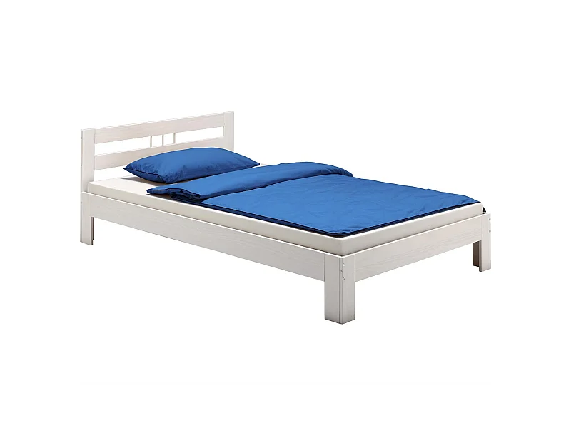 Lit simple THEO 100 x 200 cm lit pour enfant en pin massif lasuré blanc, avec tête de lit