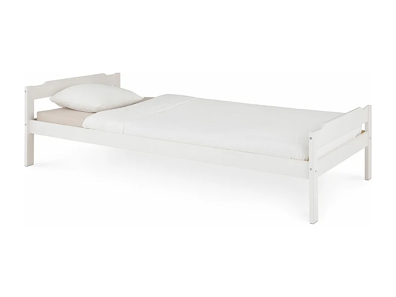 Lit simple 90 x 200 cm pin massif lasuré blanc