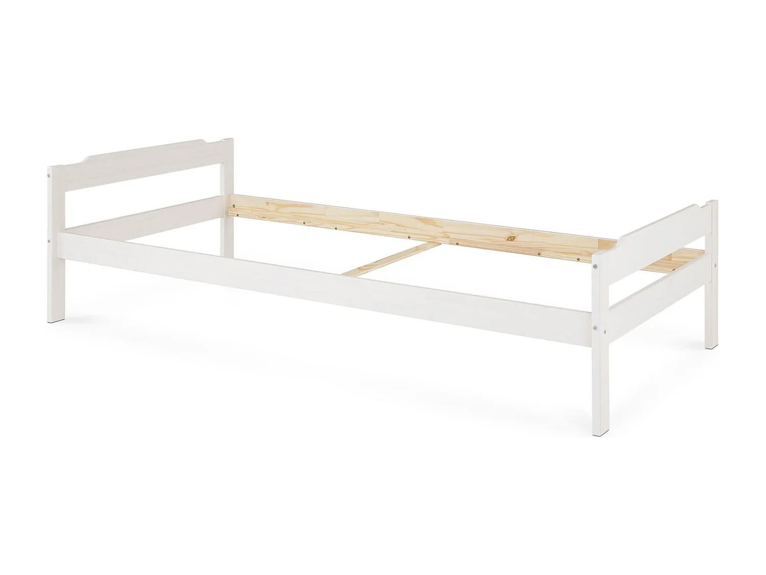 Lit simple 90 x 200 cm pin massif lasuré blanc