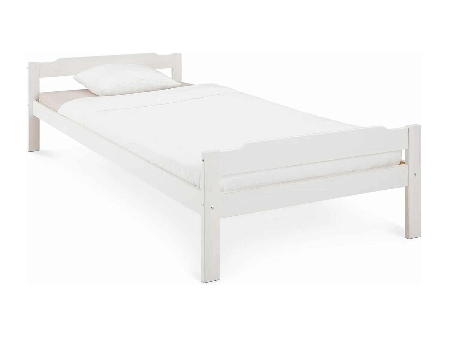 Lit simple 90 x 200 cm pin massif lasuré blanc