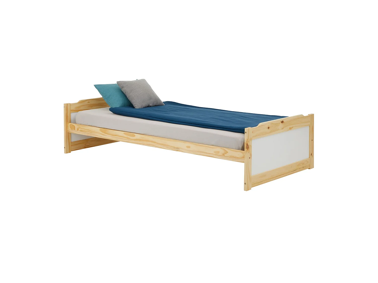 Lit simple lit enfant FRITZ 90 x 200 cm pin massif coloris bois naturel et blanc