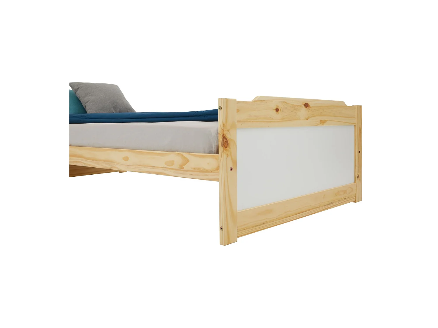 Lit simple lit enfant FRITZ 90 x 200 cm pin massif coloris bois naturel et blanc