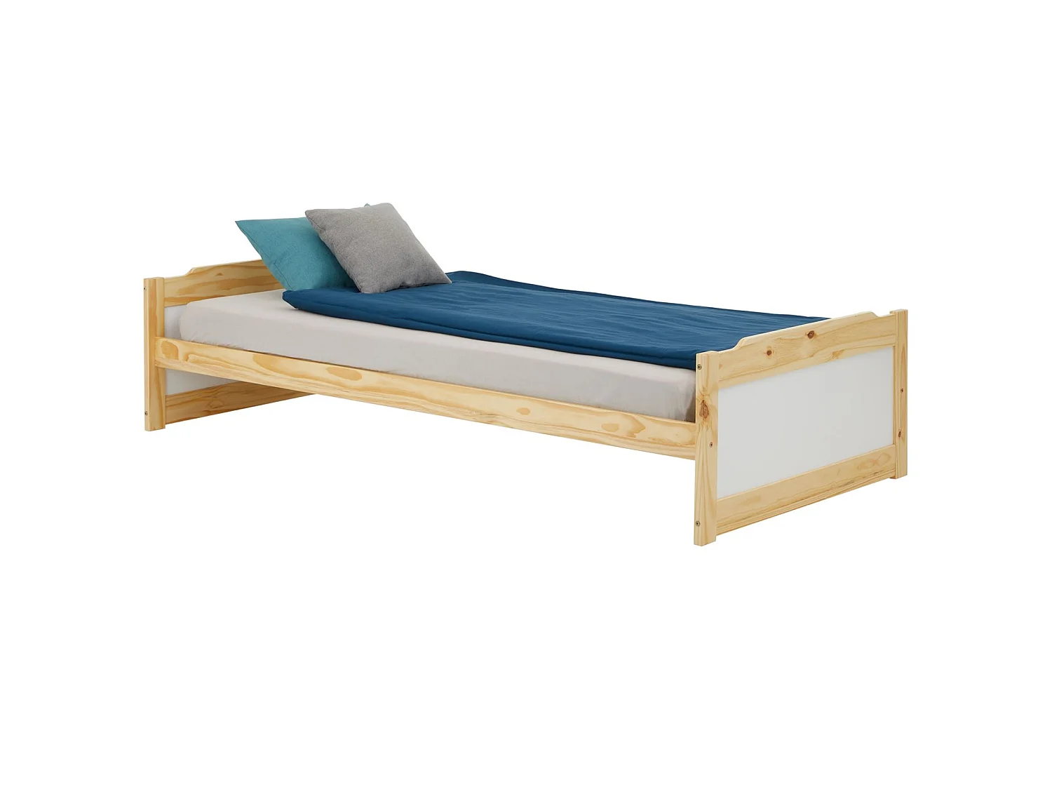 Lit simple lit enfant FRITZ 90 x 200 cm pin massif coloris bois naturel et blanc