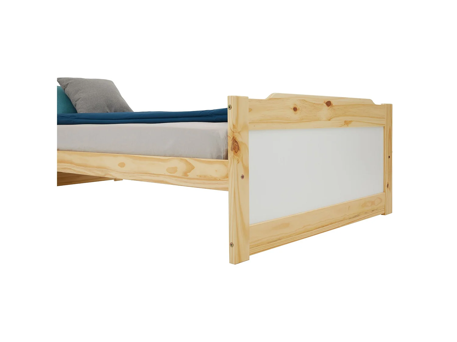 Lit simple lit enfant FRITZ 90 x 200 cm pin massif coloris bois naturel et blanc