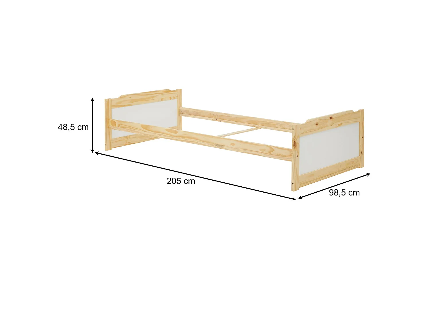 Lit simple lit enfant FRITZ 90 x 200 cm pin massif coloris bois naturel et blanc