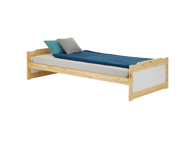 Lit simple lit enfant FRITZ 90 x 200 cm pin massif coloris bois naturel et blanc