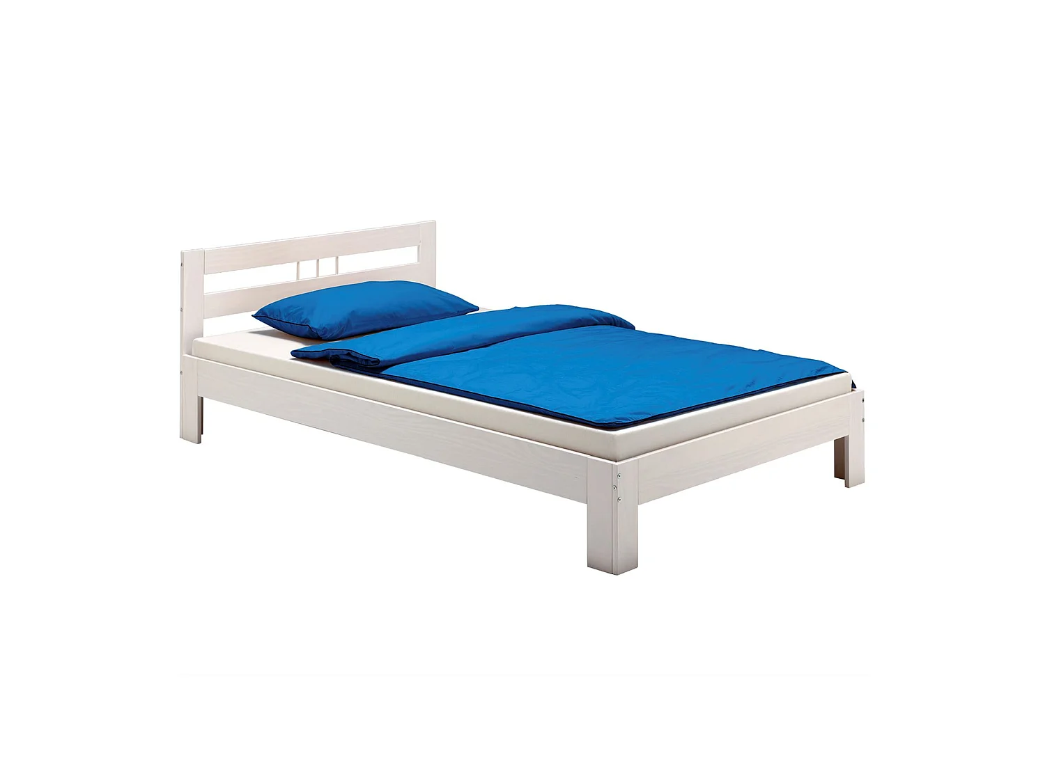 Lit simple THEO 90 x 190 cm cadre de lit pour enfant en pin massif lasuré blanc, avec tête de lit