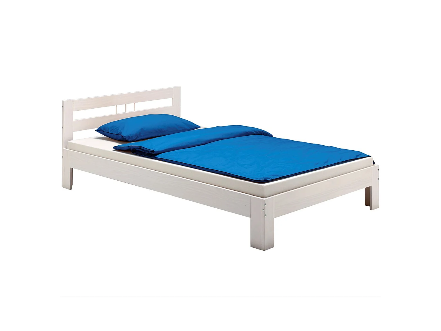 Lit simple THEO 90 x 190 cm cadre de lit pour enfant en pin massif lasuré blanc, avec tête de lit