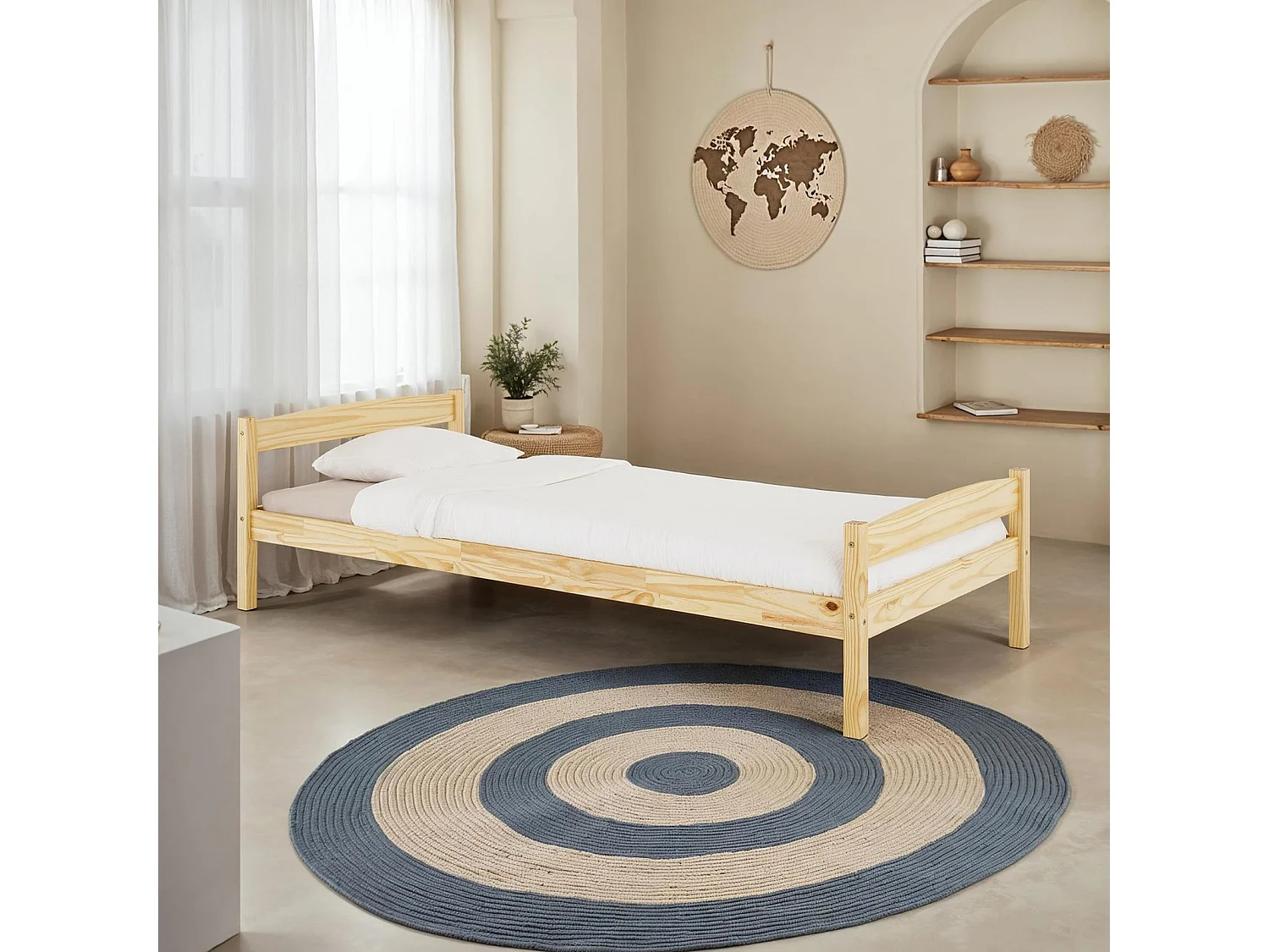 Lit simple lit enfant lit adulte cadre de lit 90 x 200 cm pin vernis naturel
