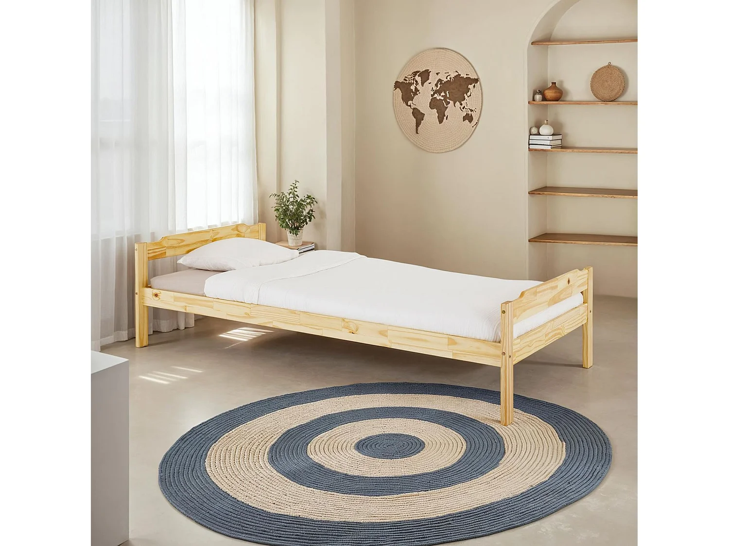 Lit simple 90 x 200 cm pin massif vernis naturel