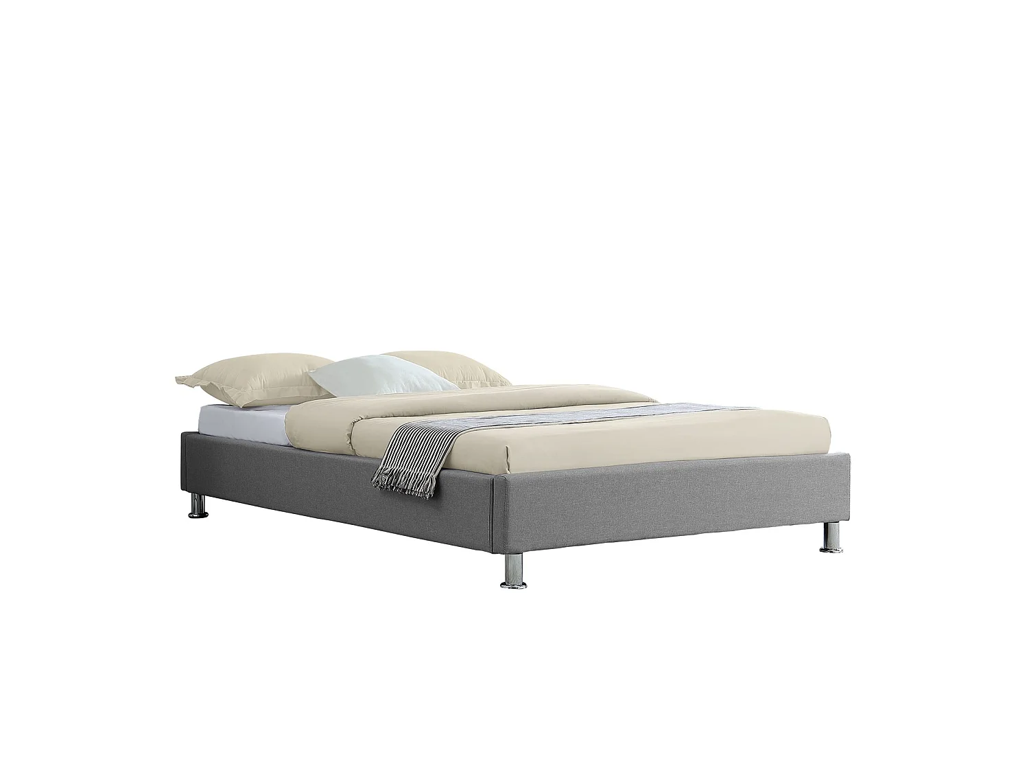 Lit futon simple pour adulte NIZZA 120x190 cm 1 place et demi / 1 personne, avec sommier et pieds en métal chromé, tissu gris