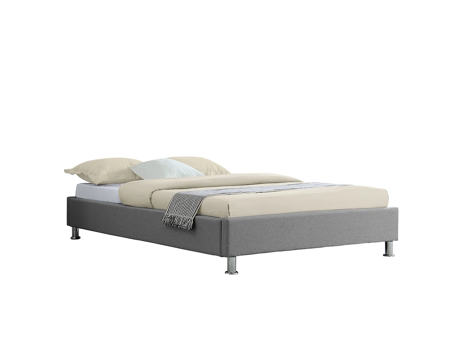 Lit futon simple pour adulte NIZZA 120x190 cm 1 place et demi / 1 personne, avec sommier et pieds en métal chromé, tissu gris