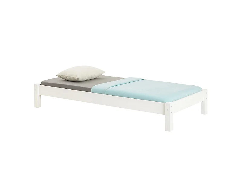 Lit futon TAIFUN lit simple pour adulte et enfant 90 x 190 cm, en pin massif lasuré blanc
