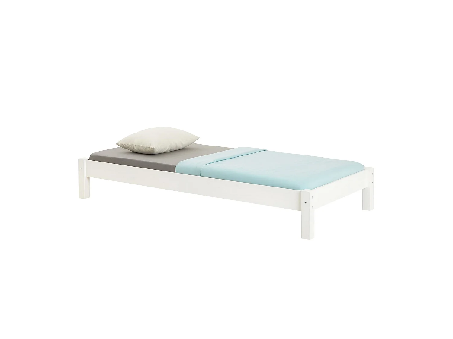 Lit futon TAIFUN lit simple pour adulte et enfant 90 x 190 cm, en pin massif lasuré blanc
