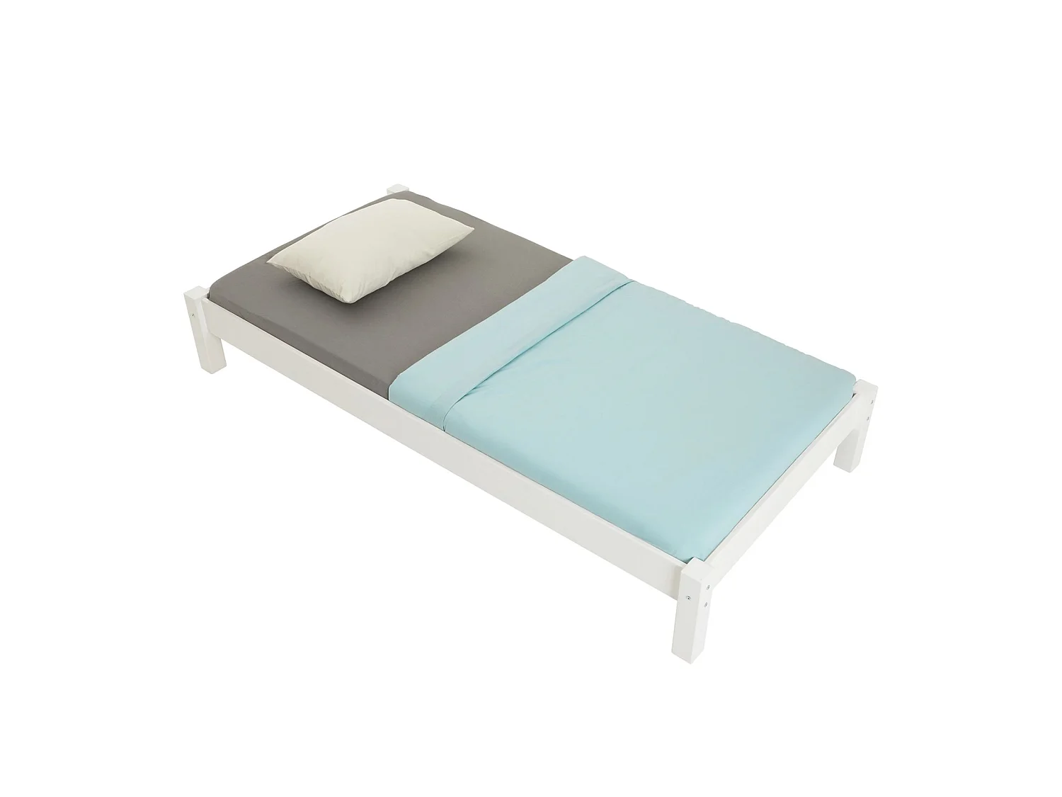 Lit futon TAIFUN lit simple pour adulte et enfant 90 x 190 cm, en pin massif lasuré blanc