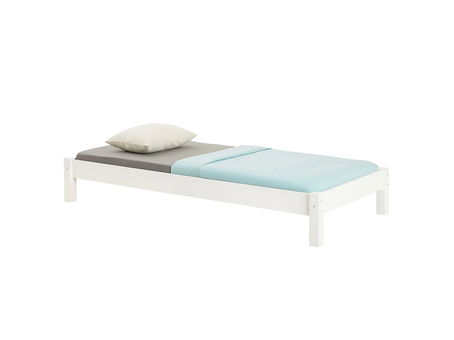 Lit futon TAIFUN lit simple pour adulte et enfant 90 x 190 cm, en pin massif lasuré blanc