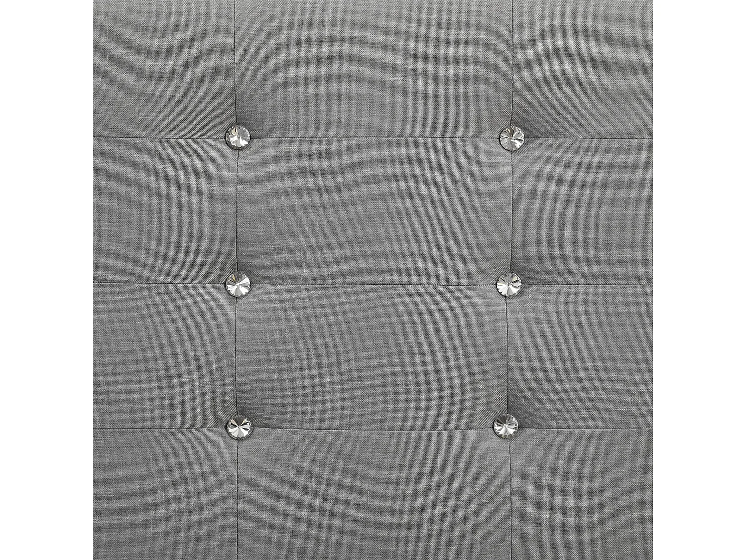 Lit simple pour adulte JOLIEN avec sommier 120x190 cm 1 place et demi, tête et pied de lit capitonnés avec strass, en tissu gris