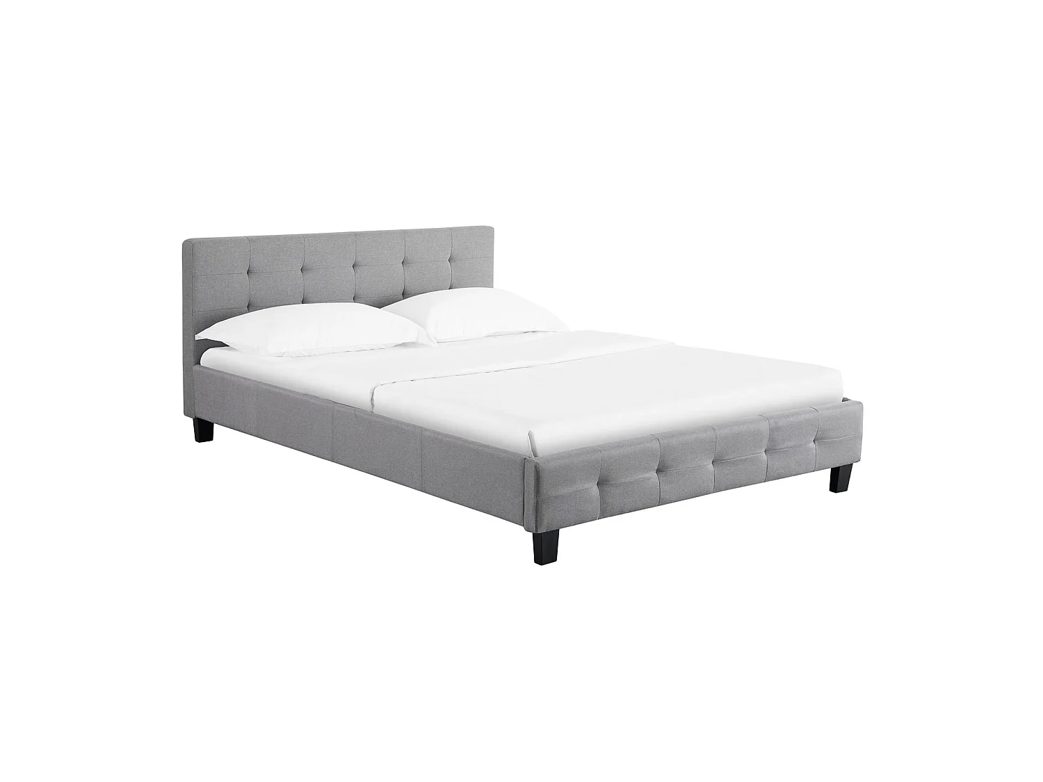 Lit double pour adulte MATHIEU avec sommier 140x190 cm 2 places / 2 personnes, tête et pied de lit capitonnés, en tissu gris