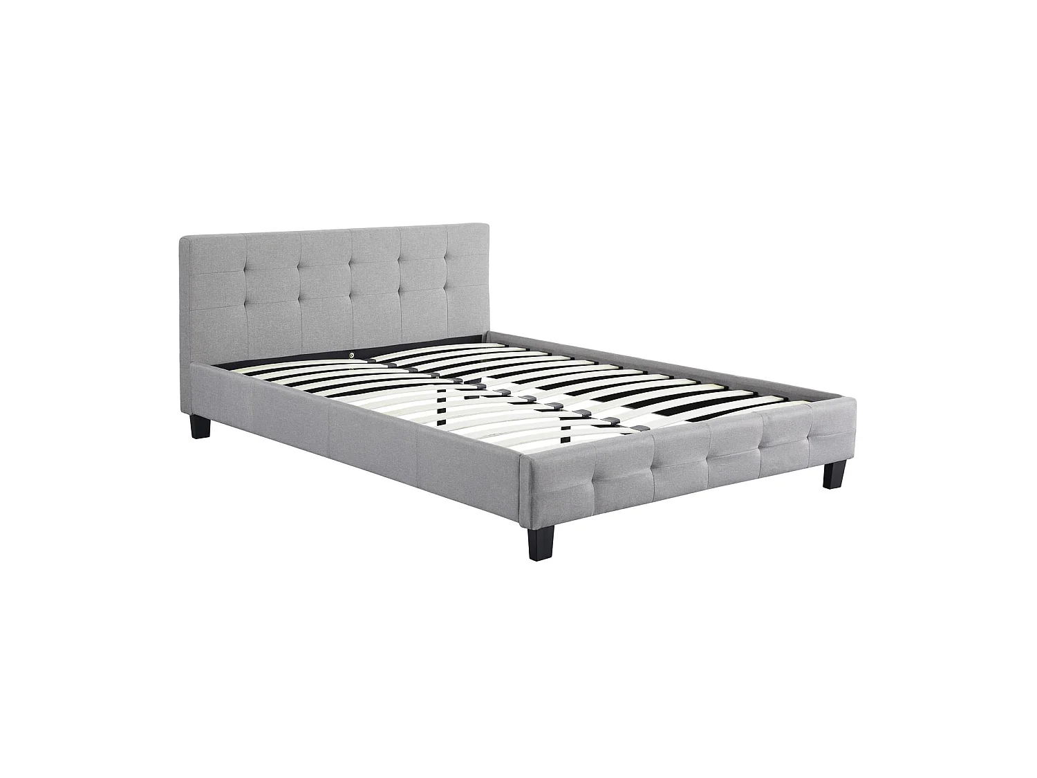 Lit double pour adulte MATHIEU avec sommier 140x190 cm 2 places / 2 personnes, tête et pied de lit capitonnés, en tissu gris