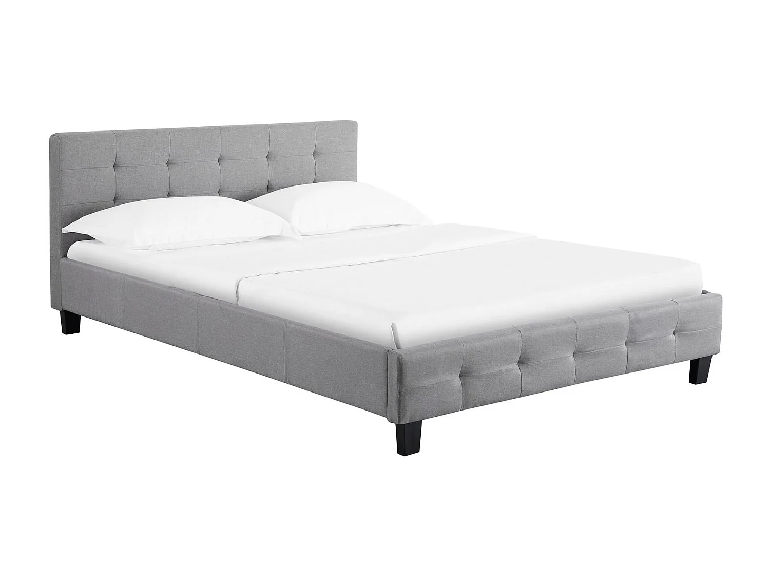 Lit double pour adulte MATHIEU avec sommier 140x190 cm 2 places / 2 personnes, tête et pied de lit capitonnés, en tissu gris