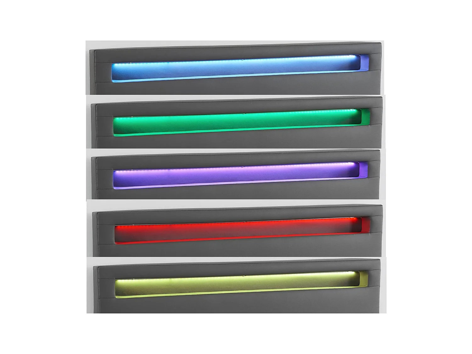 Lit LED double 140x190 cm avec sommier, tête de lit confortable, lit 1 place revêtement en tissu gris, RIOJA