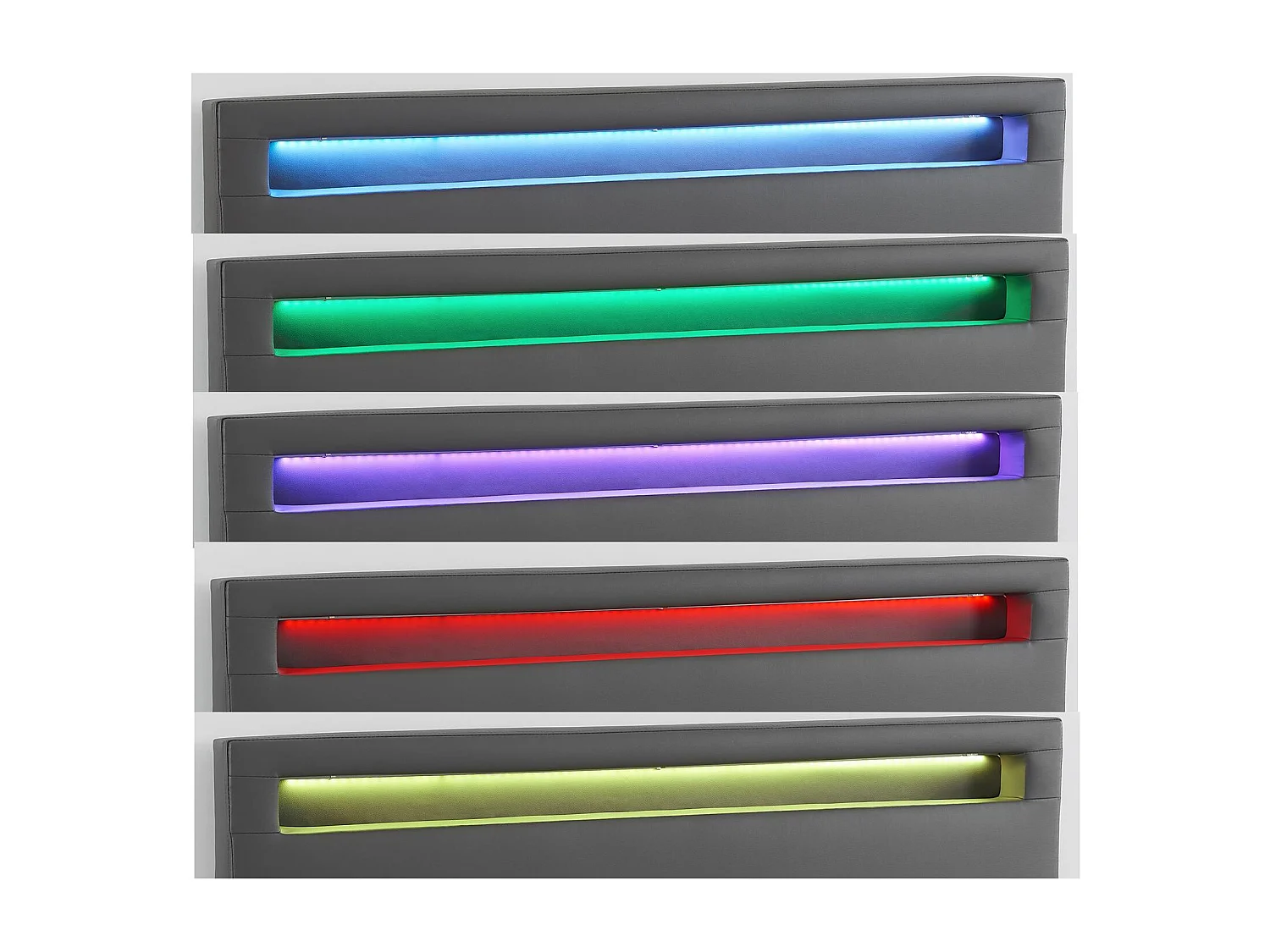 Lit LED double 140x190 cm avec sommier, tête de lit confortable, lit 1 place revêtement en tissu gris, RIOJA