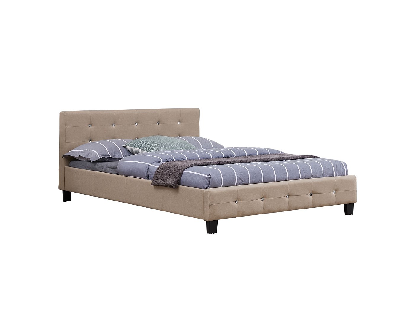 Lit Double Nizza, 140 X 190 Cm, Capitonné Avec Sommier, Revêtement En Tissu Noir